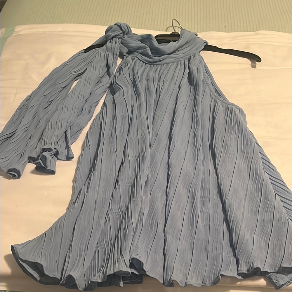 Glam Blue Asymmetrical Pleated Blouse